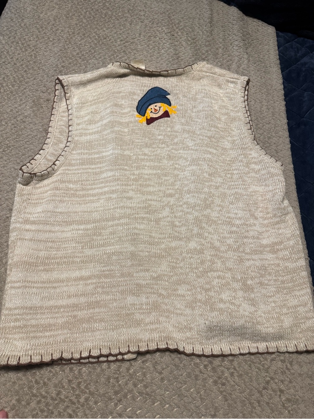 Bobbie Brooks XL Knit Sweater Vest V-Neck Button Front Scarecrow Pumpkin - Picture 5 of 6